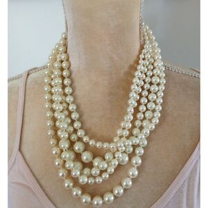 J.Crew NWT Multi-Strand Faux Pearl Statement Necklace Ivory Gold Tone